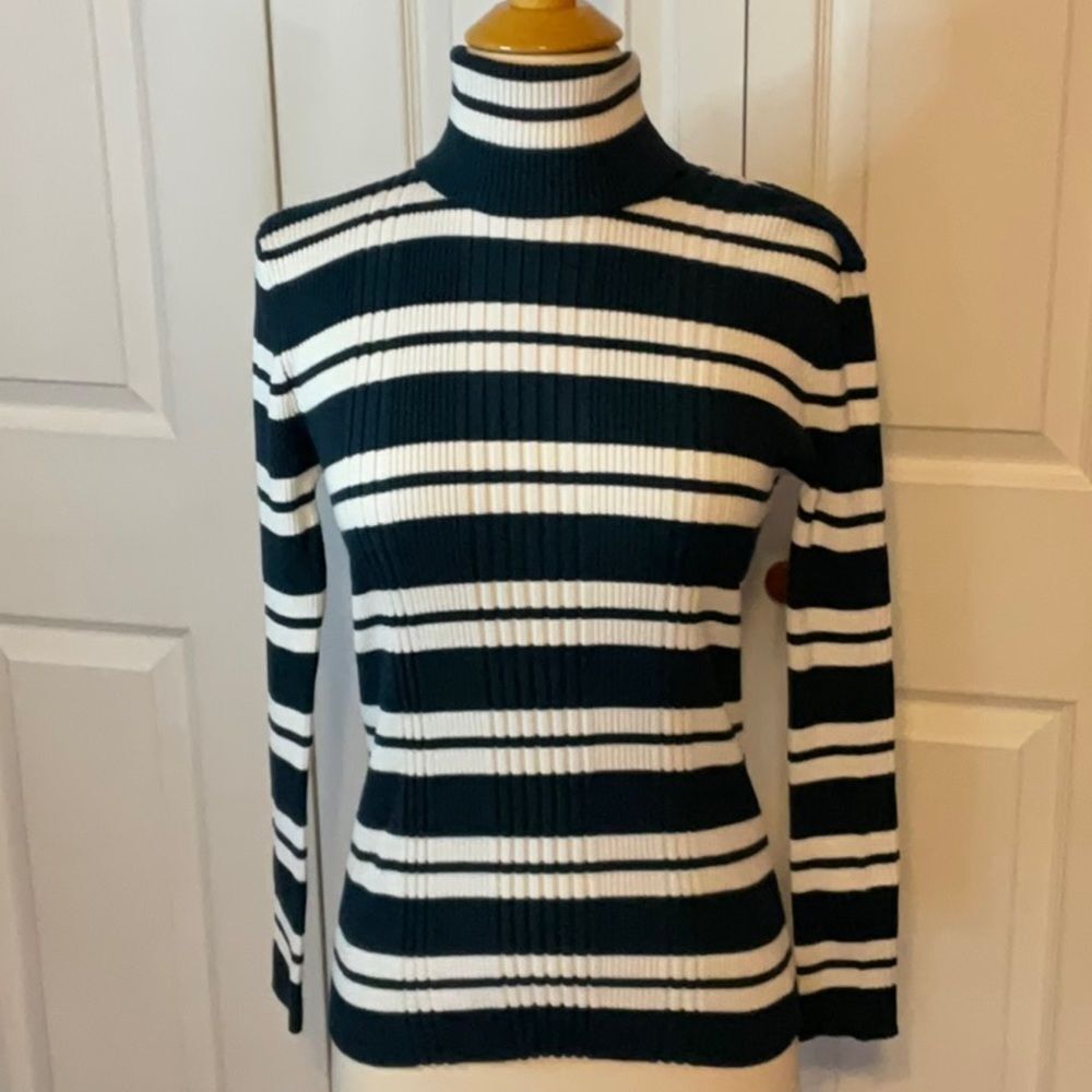 It’s Our Time Teal Blue Green Striped Turtleneck Top XL